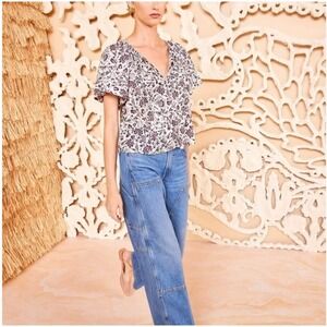 Ulla Johnson Sena Top Cosmos Black and Cream Floral Blouse Floral Paisley Size 0